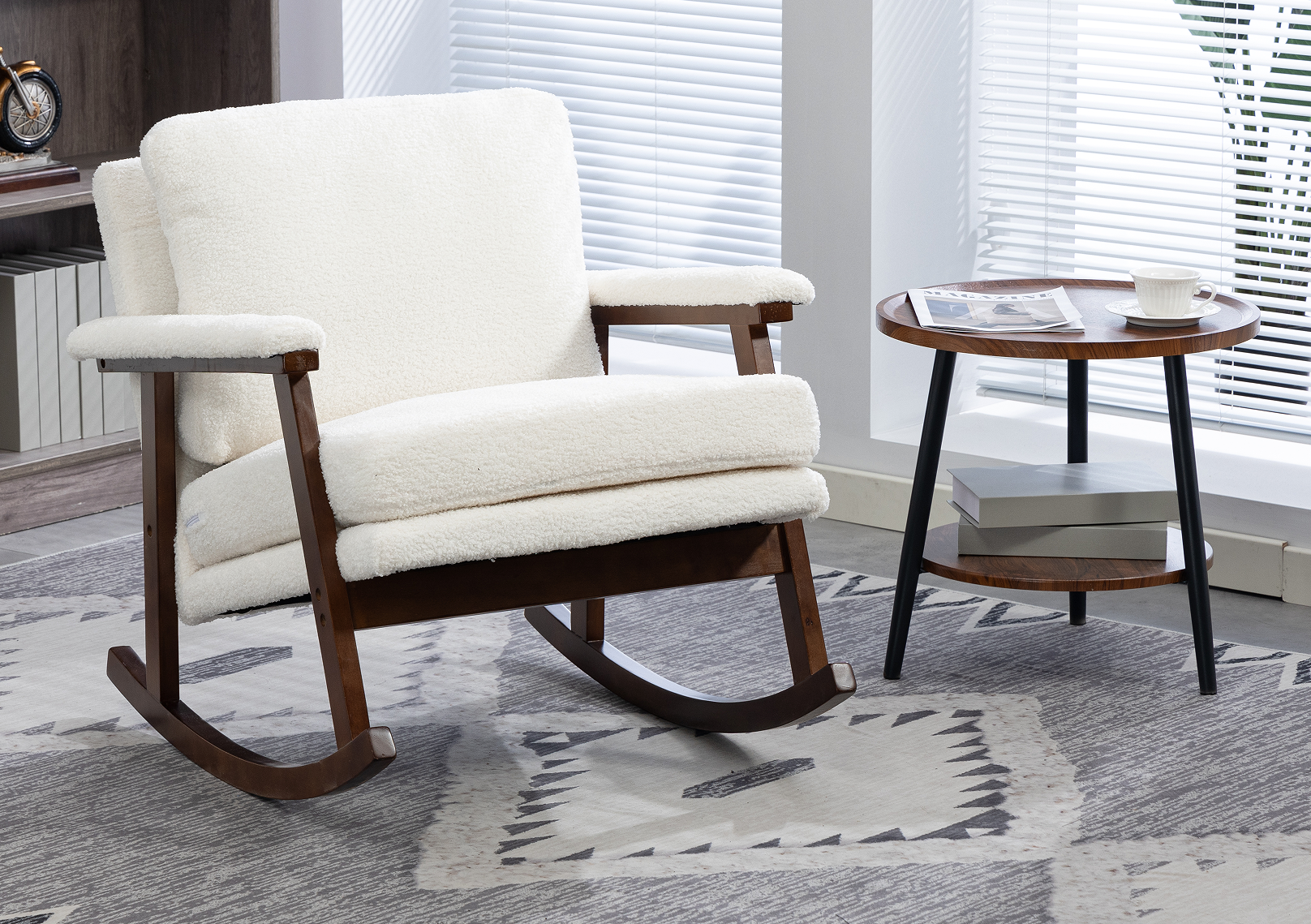 Anmytek Mid Century Modern Rocking Chair Solid Wood Frame Upholstered Accent Armchair for Living Room Bedroom Sunroom