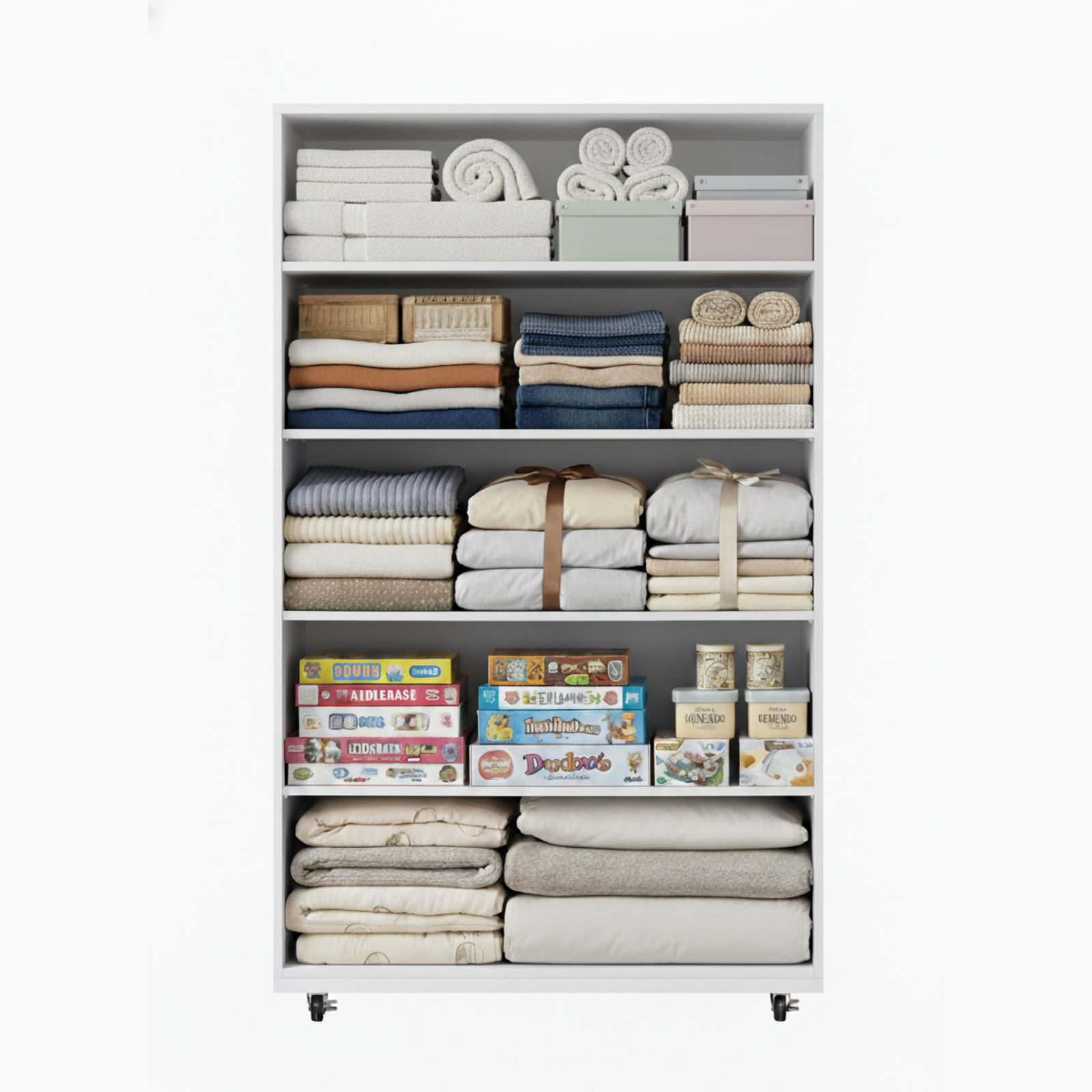 Anmytek White 5 Drawer Dresser with Wheels Modern Mobile Storage Cabinet for Bedroom