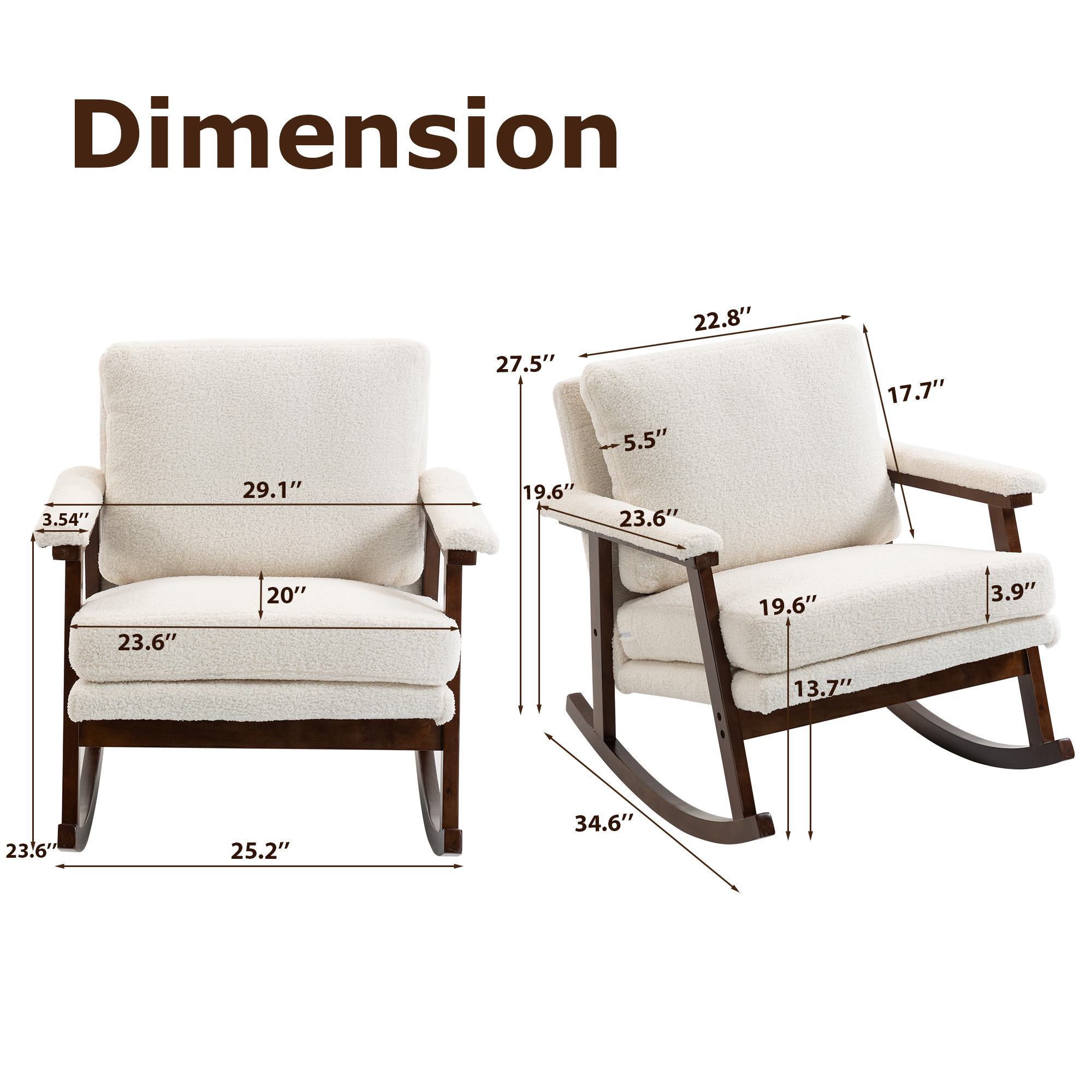 Anmytek Mid Century Modern Rocking Chair Solid Wood Frame Upholstered Accent Armchair for Living Room Bedroom Sunroom