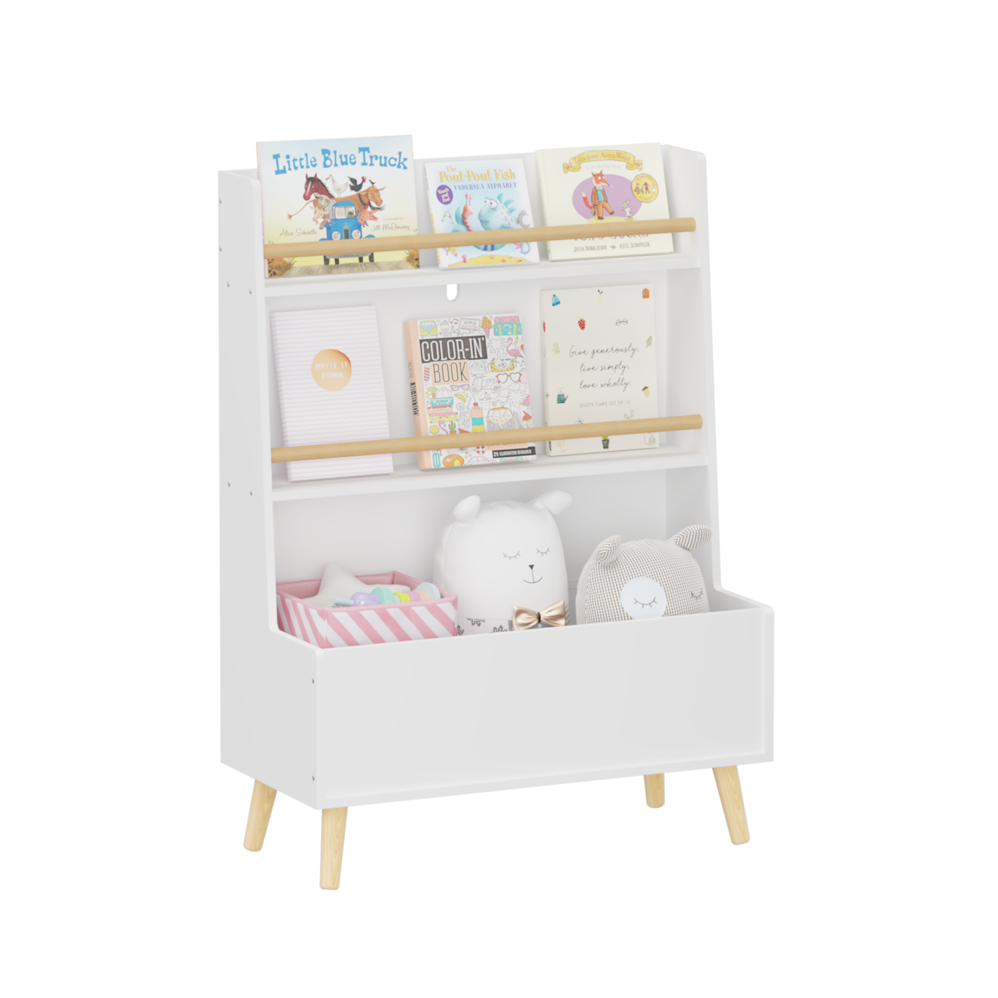 Anmytek White Kids Bookshelf Book Magazine Rack Toy Storage Organizer for Playroom Bedroom