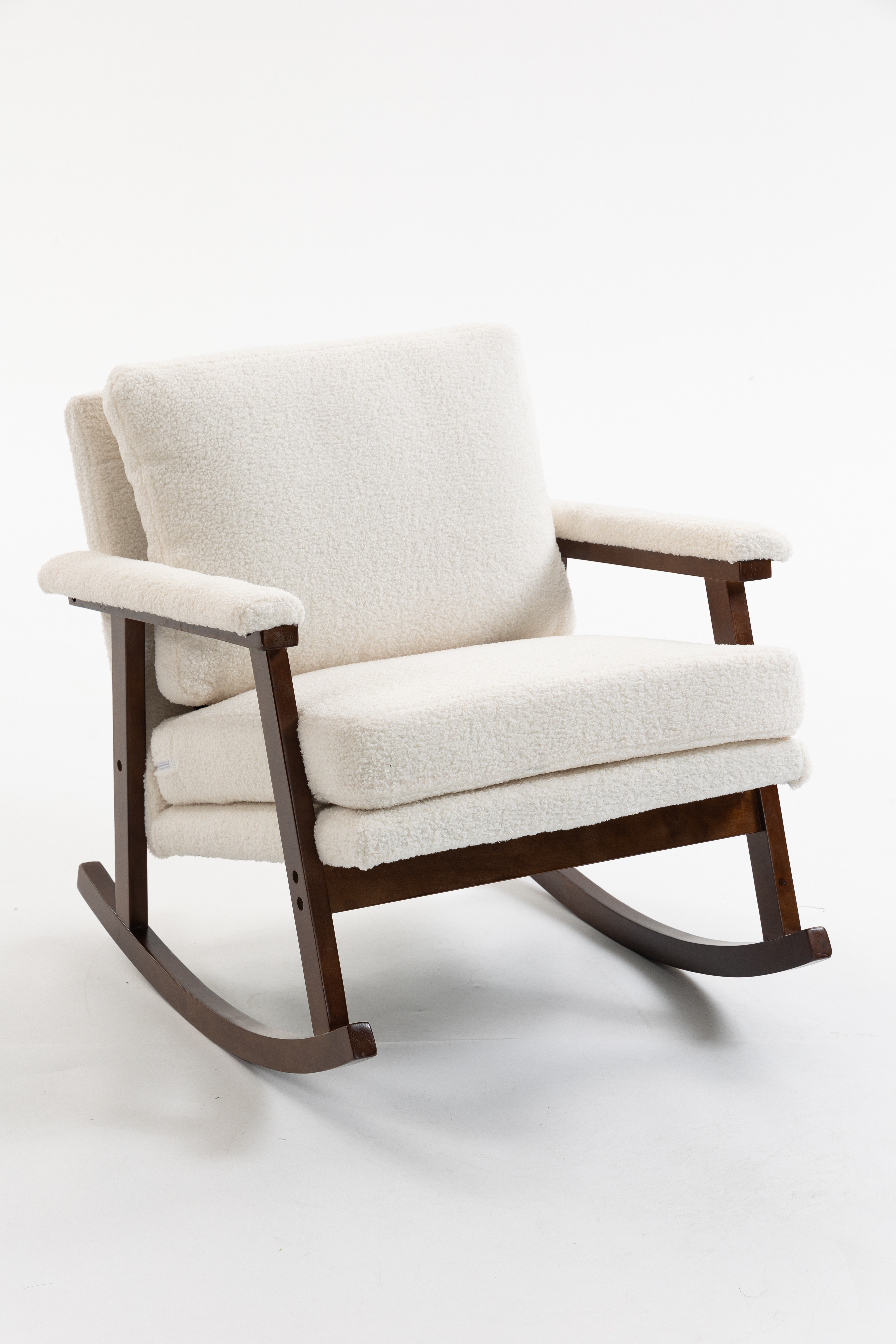 Anmytek Mid Century Modern Rocking Chair Solid Wood Frame Upholstered Accent Armchair for Living Room Bedroom Sunroom