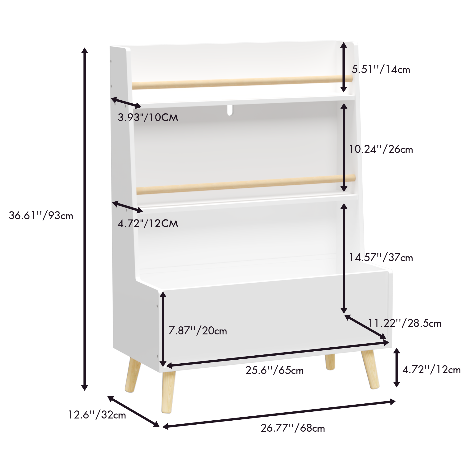 Anmytek White Kids Bookshelf Book Magazine Rack Toy Storage Organizer for Playroom Bedroom