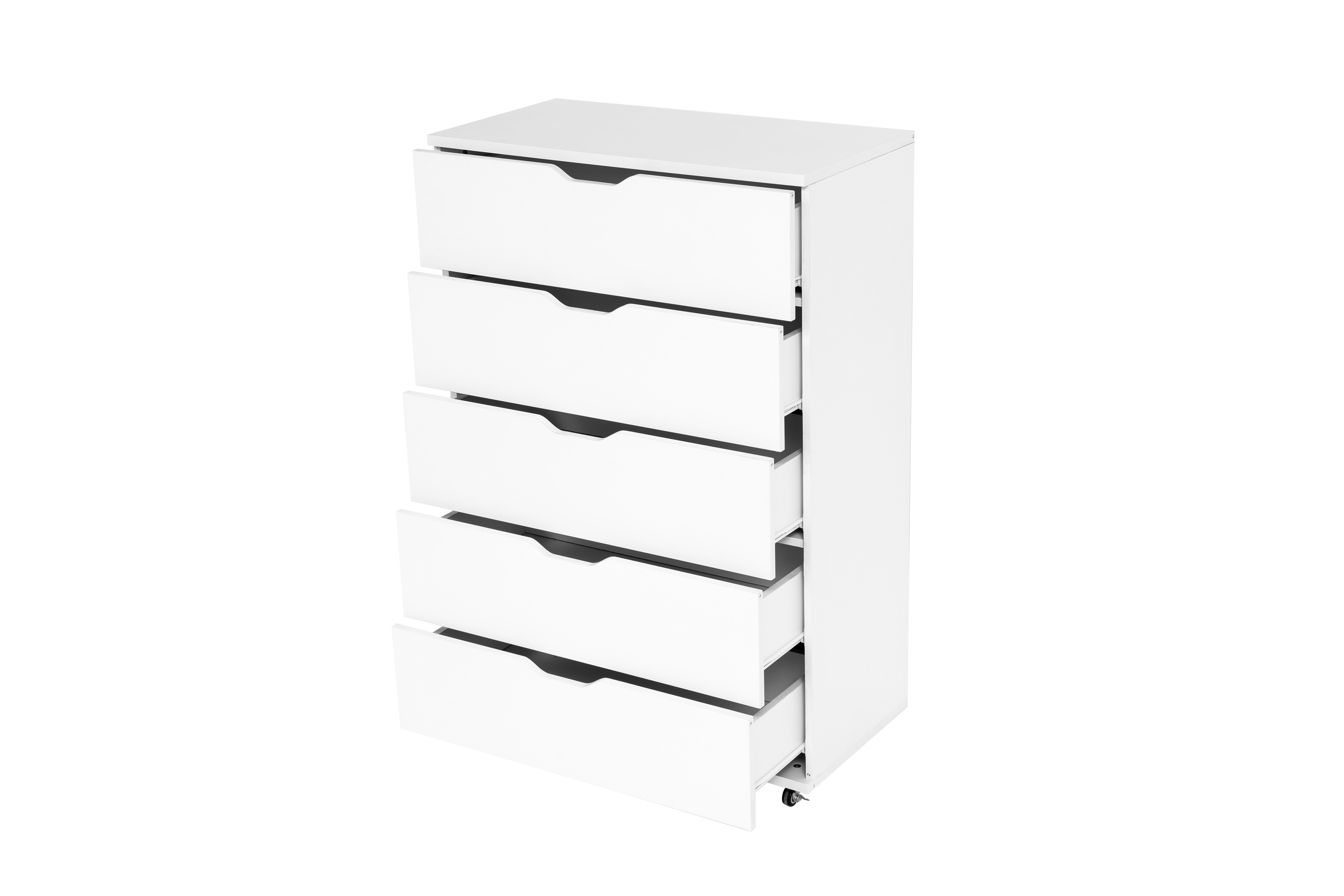 Anmytek White 5 Drawer Dresser with Wheels Modern Mobile Storage Cabinet for Bedroom