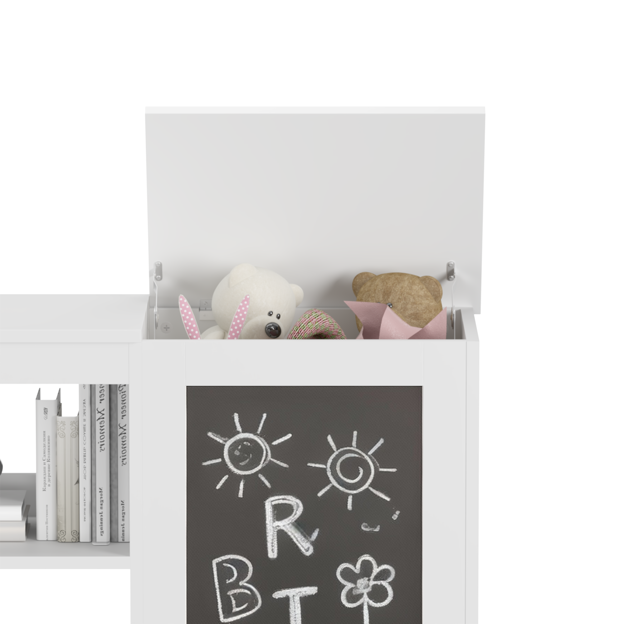 Anmytek 3 in 1 Kids Bookshelf Toy Storage Cabinet Modern White Organizer with Chalkboard for Playroom Bedroom