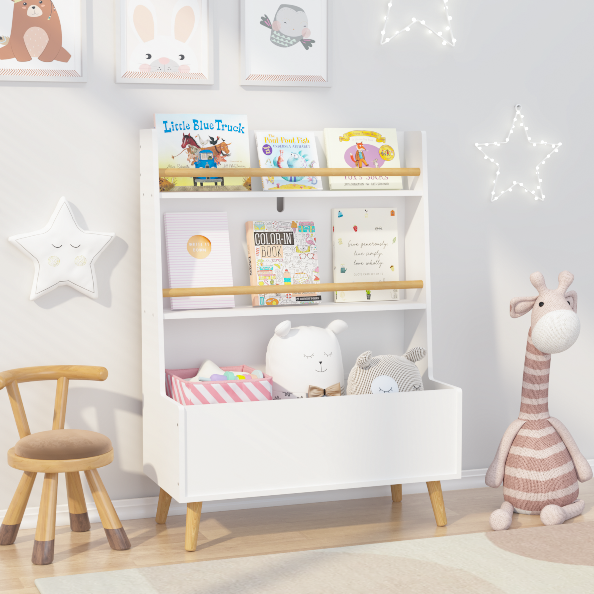 Anmytek White Kids Bookshelf Book Magazine Rack Toy Storage Organizer for Playroom Bedroom