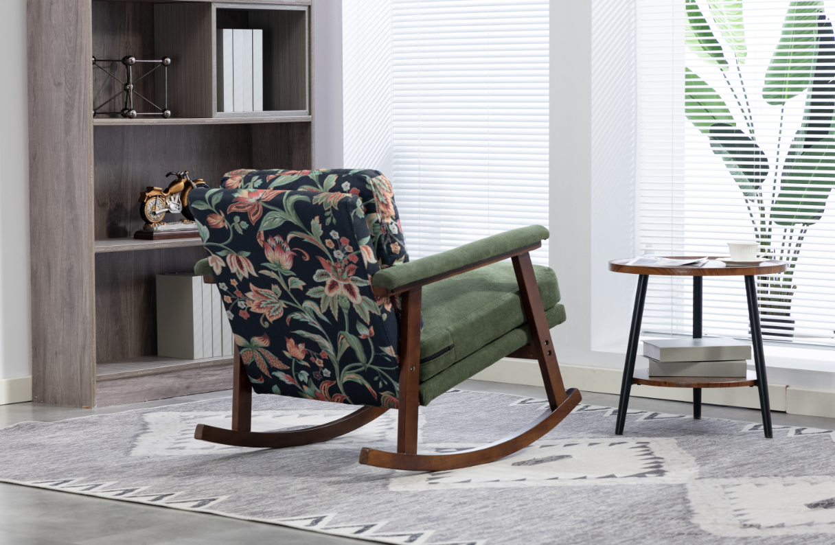 Anmytek Mid Century Modern Rocking Chair Solid Wood Frame Upholstered Accent Armchair for Living Room Bedroom Sunroom Reading