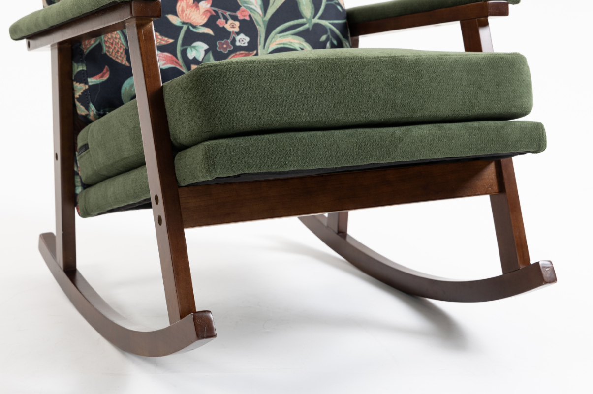 Anmytek Mid Century Modern Rocking Chair Solid Wood Frame Upholstered Accent Armchair for Living Room Bedroom Sunroom Reading