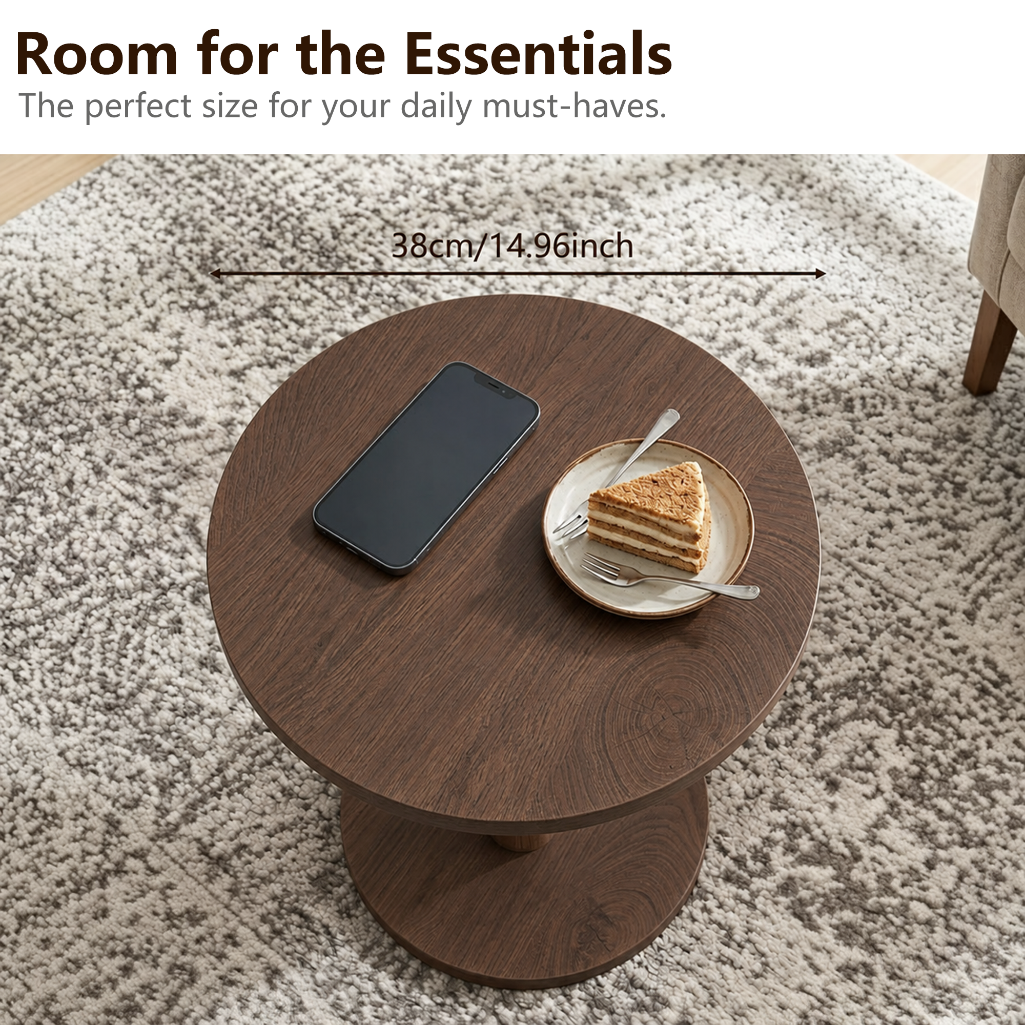 Anmytek C-Shaped End Table 14.96 x 21.65 Walnut Wood Grain Sofa Side Table Sturdy Base Narrow Snack C Table for Small Spaces Living Room Bedroom Bedside Home Office