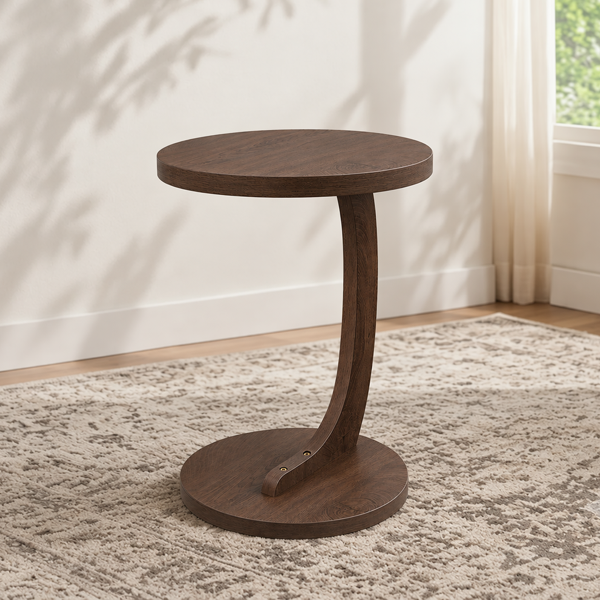 Anmytek C-Shaped End Table 14.96 x 21.65 Walnut Wood Grain Sofa Side Table Sturdy Base Narrow Snack C Table for Small Spaces Living Room Bedroom Bedside Home Office