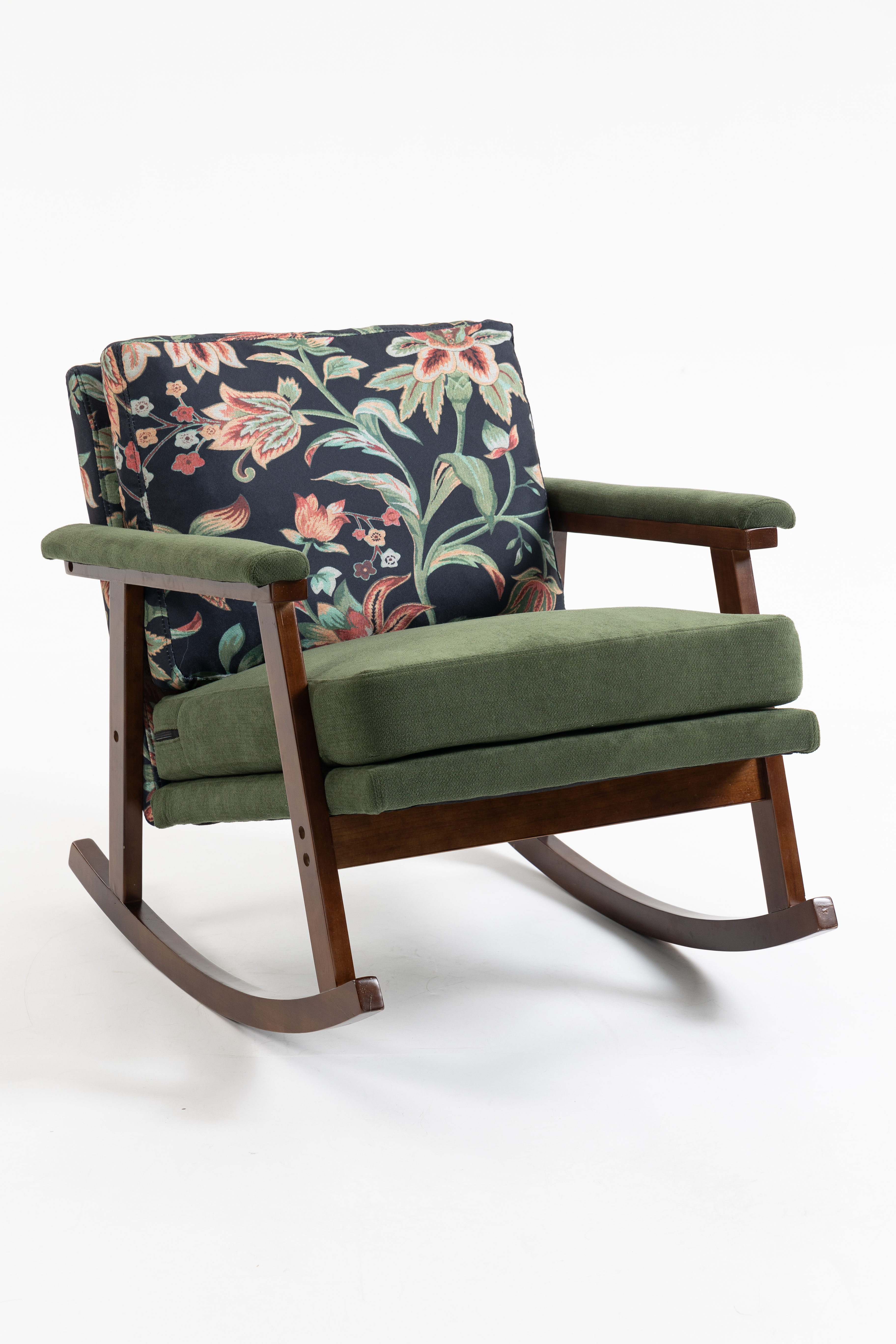 Anmytek Mid Century Modern Rocking Chair Solid Wood Frame Upholstered Accent Armchair for Living Room Bedroom Sunroom Reading