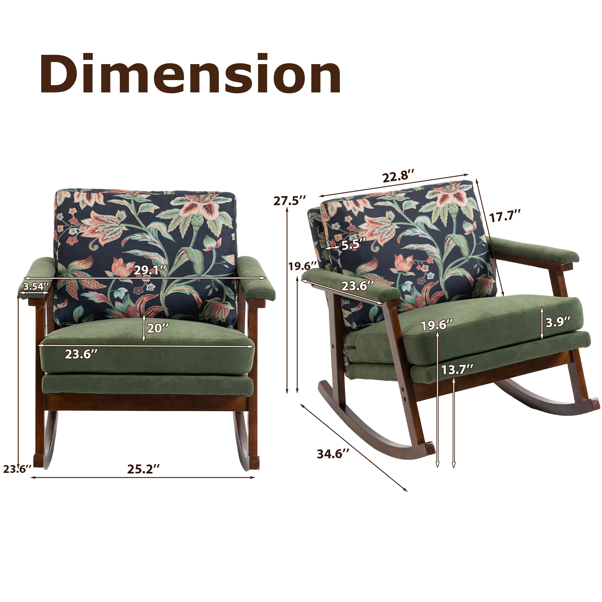 Anmytek Mid Century Modern Rocking Chair Solid Wood Frame Upholstered Accent Armchair for Living Room Bedroom Sunroom Reading
