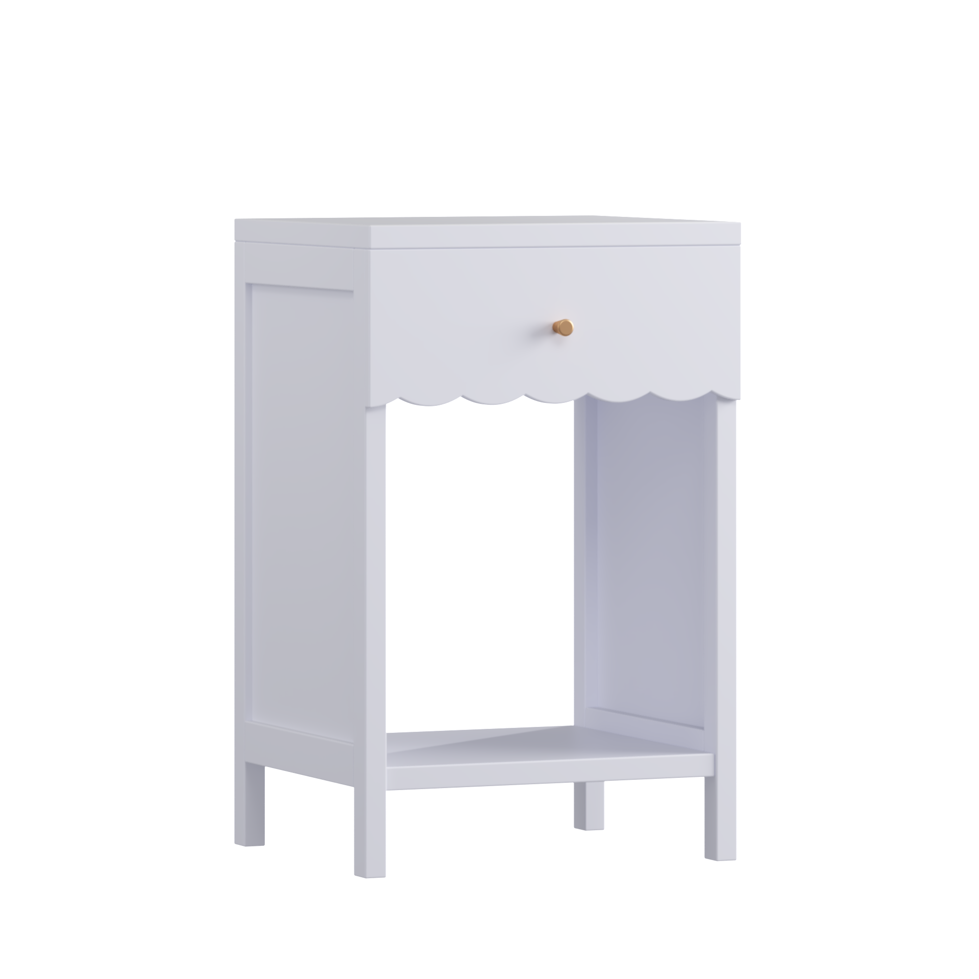 Anmytek Modern Scalloped Edge Nightstand Drawer and Open Shelf Minimalist Light Purple Bedside Side Table for Bedroom Kids Room Girls Room