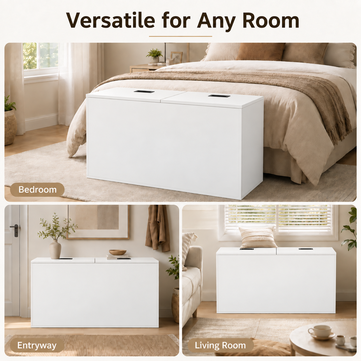 Anmytek White Wooden Lift Top Storage Bench 39 x 11 x 15 inch Modular Storage Cabinet Narrow Space Organizer Combinable Storage Chest for Bedroom Living Room Entryway