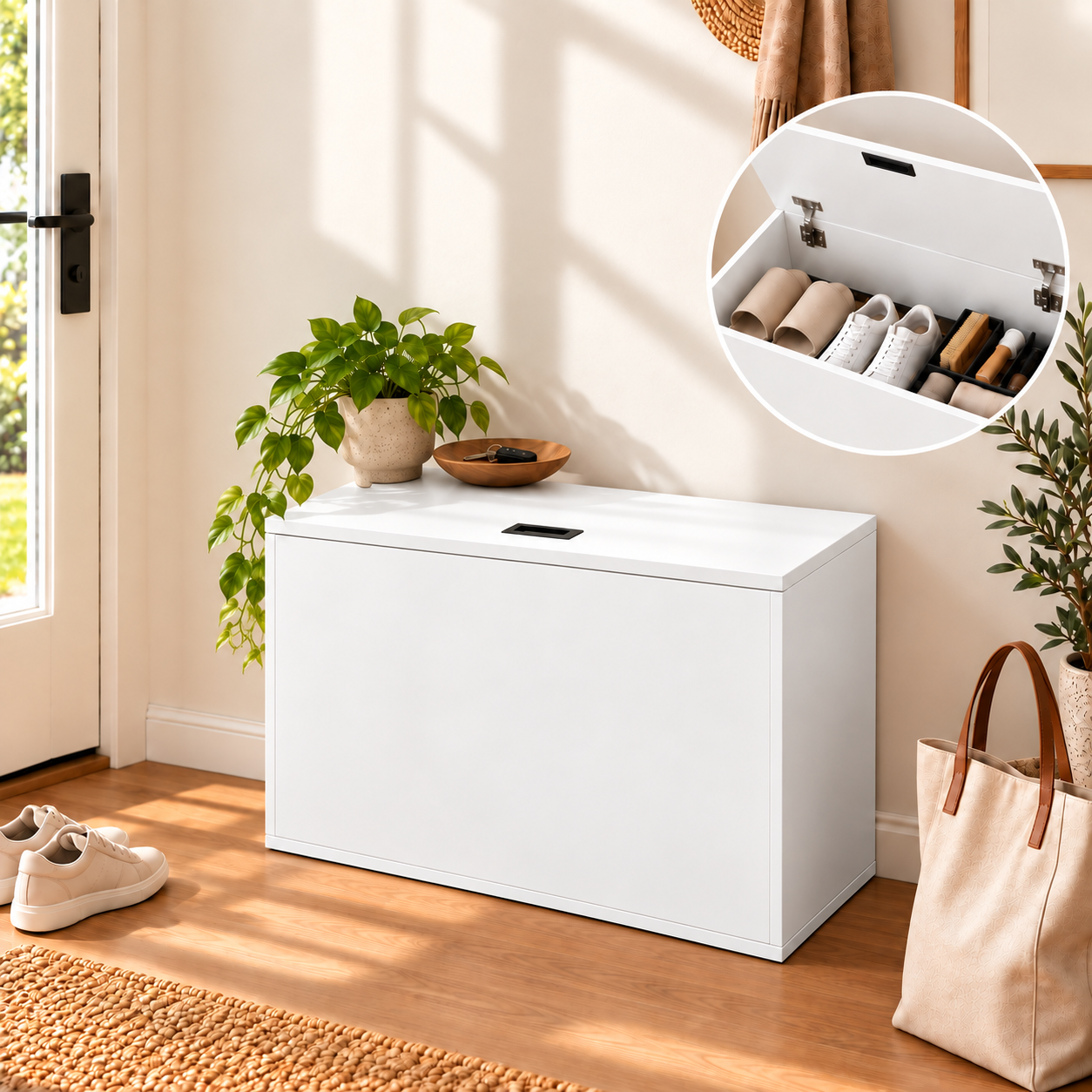 Anmytek White Wooden Lift Top Storage Bench 39 x 11 x 15 inch Modular Storage Cabinet Narrow Space Organizer Combinable Storage Chest for Bedroom Living Room Entryway