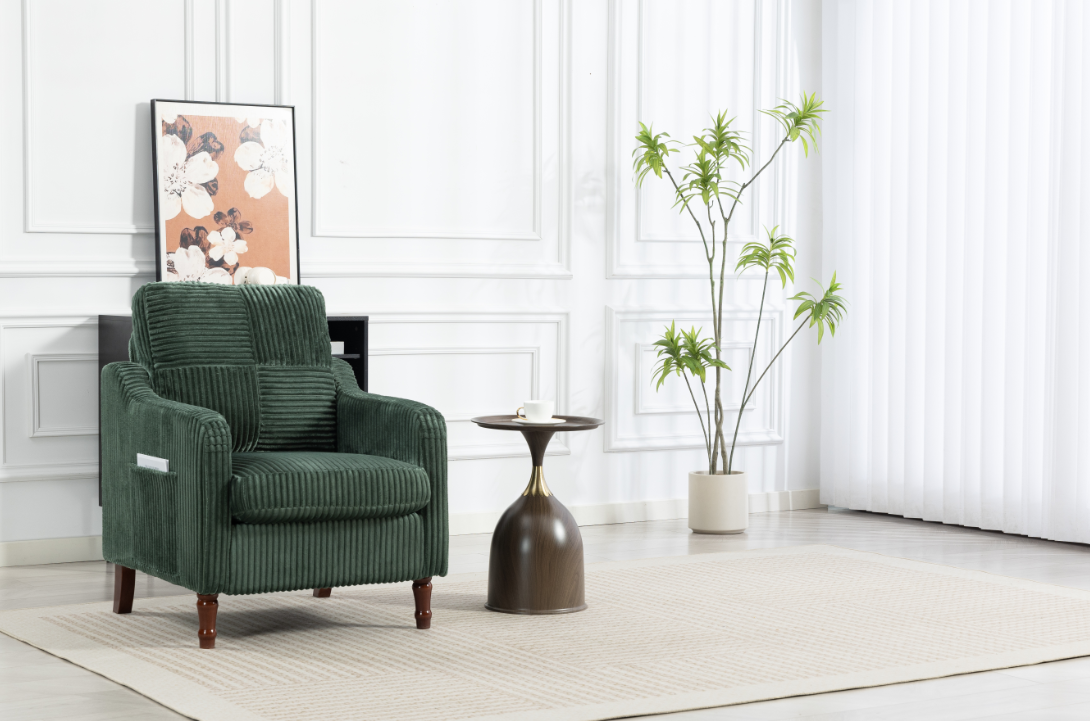 Anmytek Mid Century Modern Scooped Armchair Upholstered Comfy Accent Chair with Solid Wood Feet Reading Chair for Living Room Bedroom Apartment Waiting Room