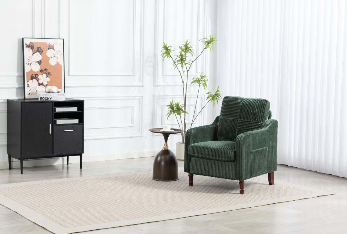 Anmytek Mid Century Modern Scooped Armchair Upholstered Comfy Accent Chair with Solid Wood Feet Reading Chair for Living Room Bedroom Apartment Waiting Room