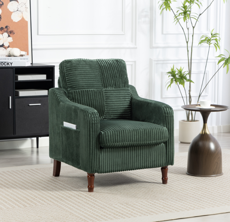 Anmytek Mid Century Modern Scooped Armchair Upholstered Comfy Accent Chair with Solid Wood Feet Reading Chair for Living Room Bedroom Apartment Waiting Room