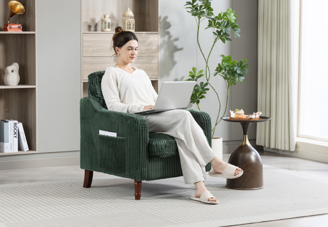 Anmytek Mid Century Modern Scooped Armchair Upholstered Comfy Accent Chair with Solid Wood Feet Reading Chair for Living Room Bedroom Apartment Waiting Room