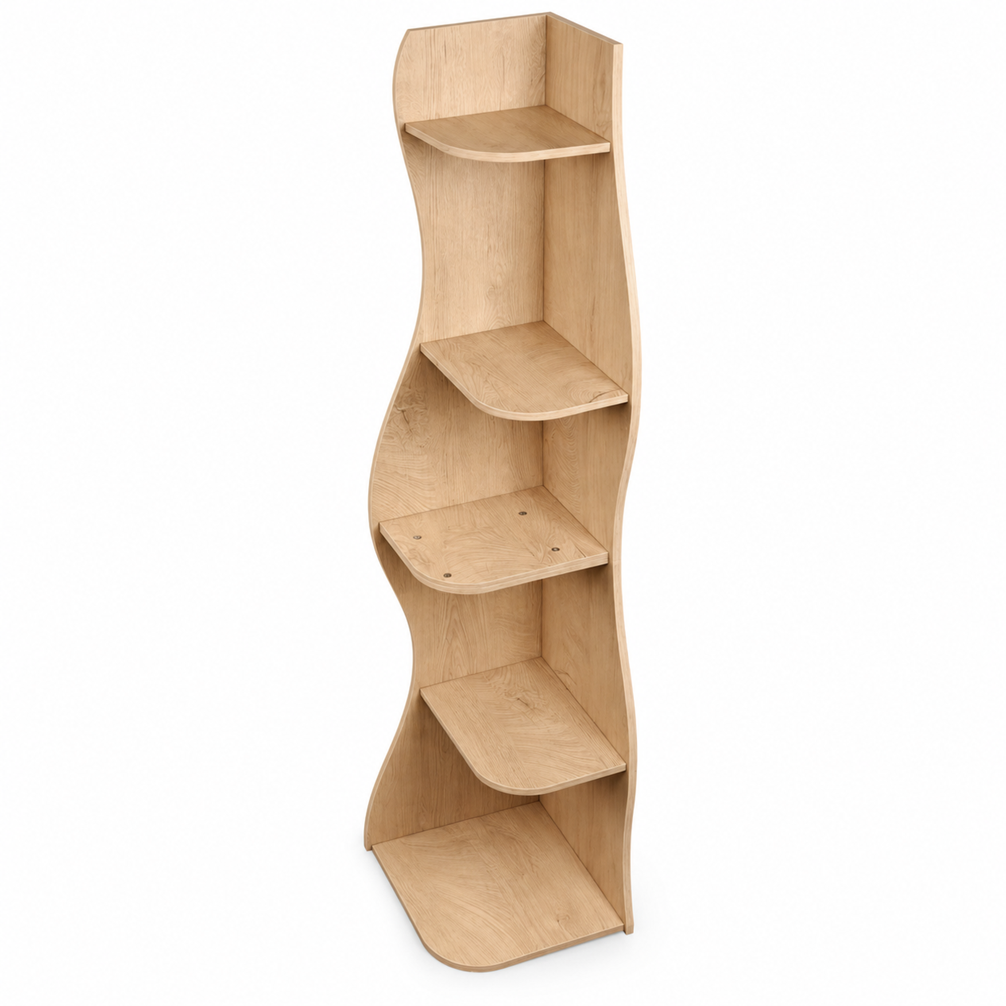 Anmytek 5 Tier Wavy Corner Bookshelf Modern Tall Corner Storage Rack Space Saving Display Stand with Rounded Edges for Living Room Bedroom Kitchen Home Office