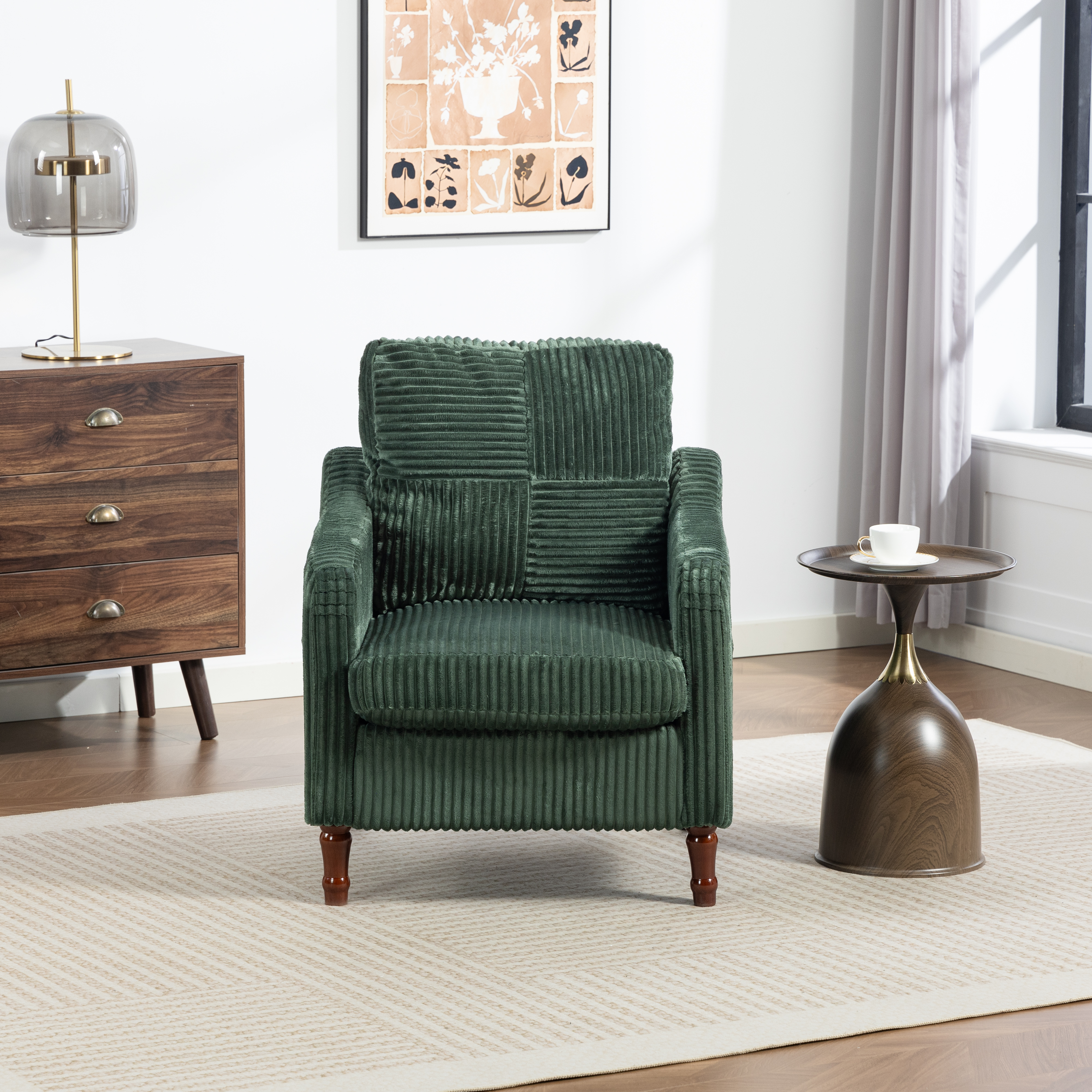 Anmytek Mid Century Modern Scooped Armchair Upholstered Comfy Accent Chair with Solid Wood Feet Reading Chair for Living Room Bedroom Apartment Waiting Room