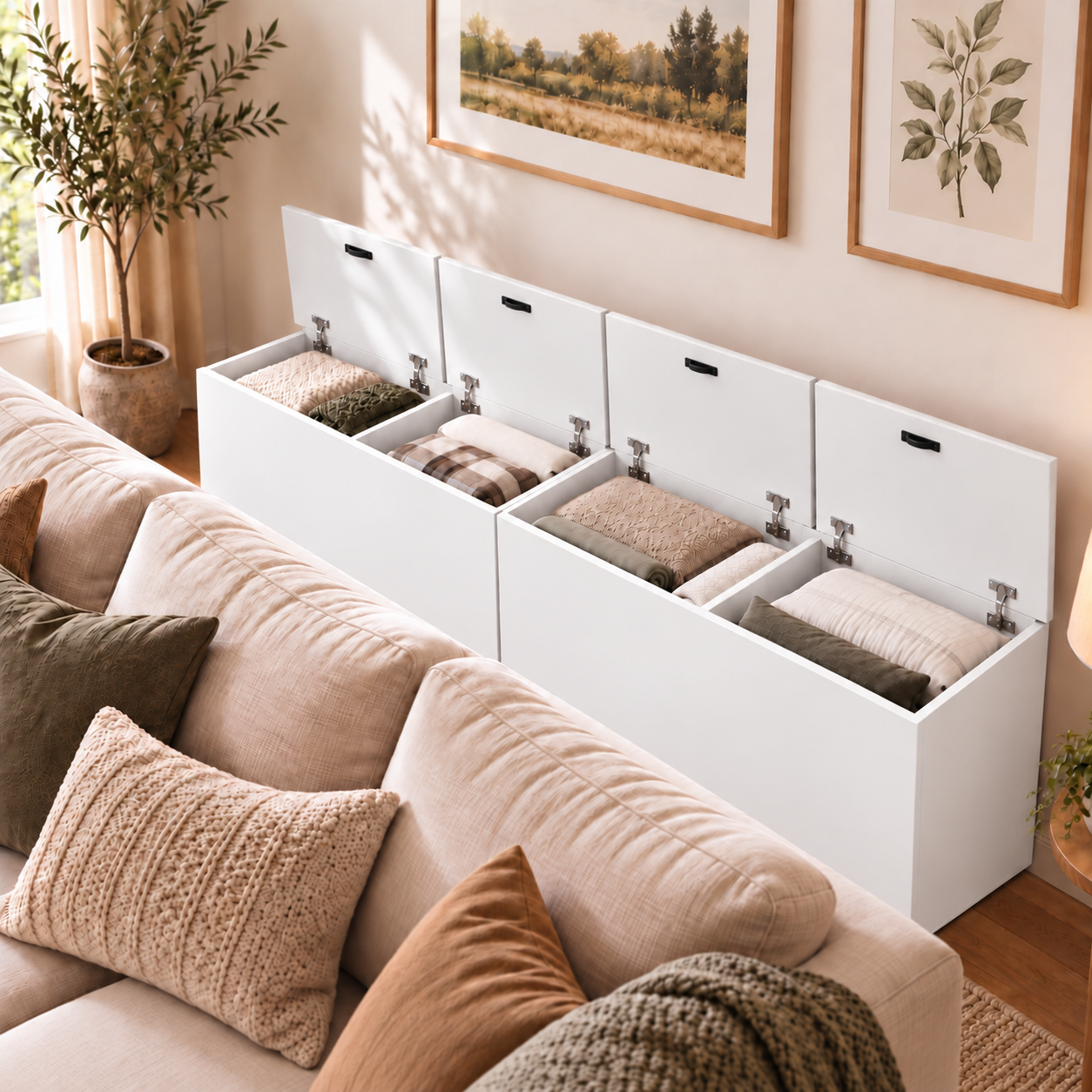 Anmytek White Wooden Lift Top Storage Bench 39 x 11 x 15 inch Modular Storage Cabinet Narrow Space Organizer Combinable Storage Chest for Bedroom Living Room Entryway