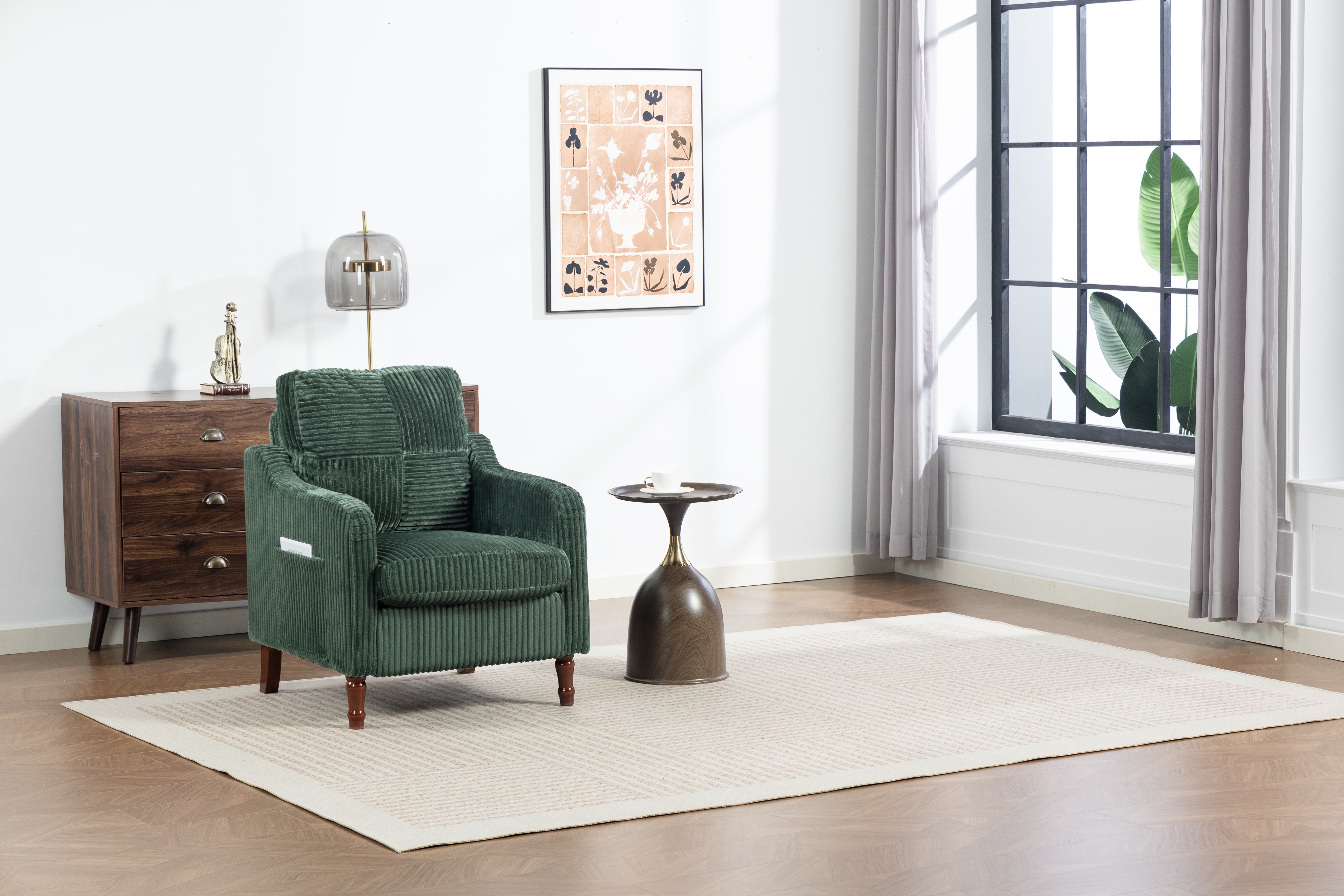 Anmytek Mid Century Modern Scooped Armchair Upholstered Comfy Accent Chair with Solid Wood Feet Reading Chair for Living Room Bedroom Apartment Waiting Room