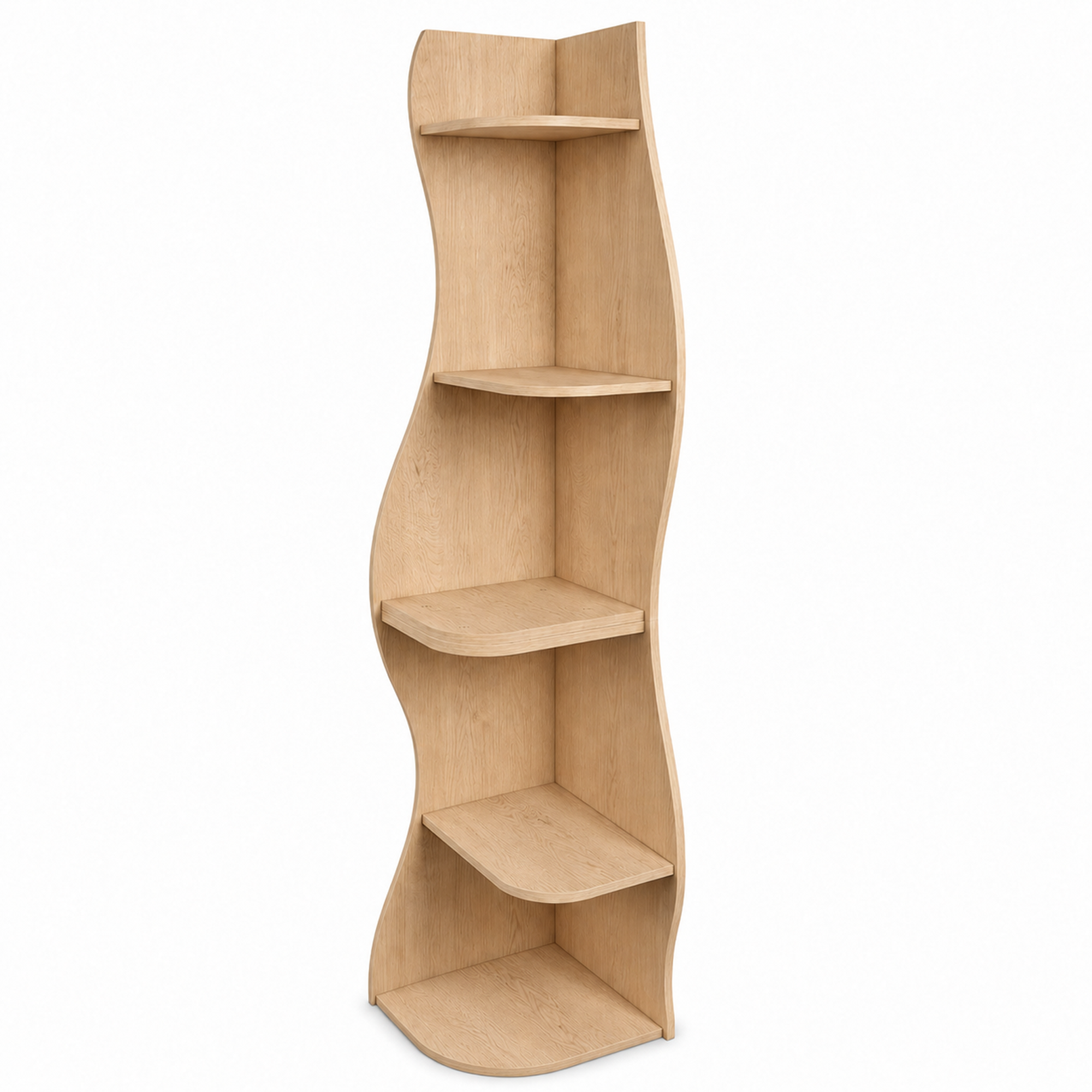Anmytek 5 Tier Wavy Corner Bookshelf Modern Tall Corner Storage Rack Space Saving Display Stand with Rounded Edges for Living Room Bedroom Kitchen Home Office