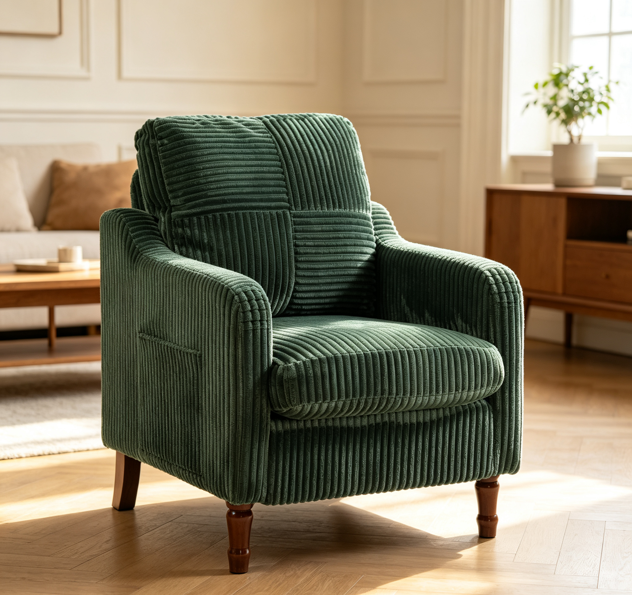 Anmytek Mid Century Modern Scooped Armchair Upholstered Comfy Accent Chair with Solid Wood Feet Reading Chair for Living Room Bedroom Apartment Waiting Room