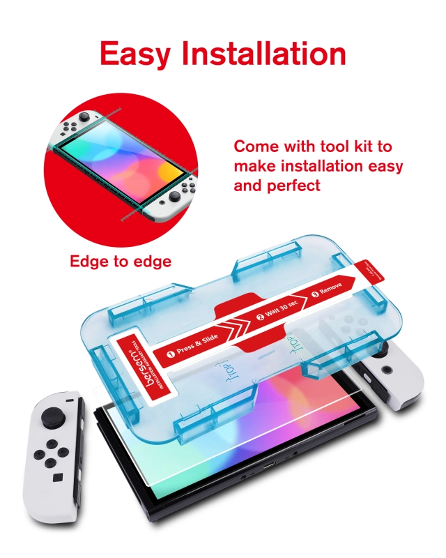 [2 Pack] Tempered Glass Screen Protector Compatible with Switch OLED 7 inch 2021, Auto Alignment Kit/9H Hardness/Transparent HD Clear/Anti-Scratch/Bub