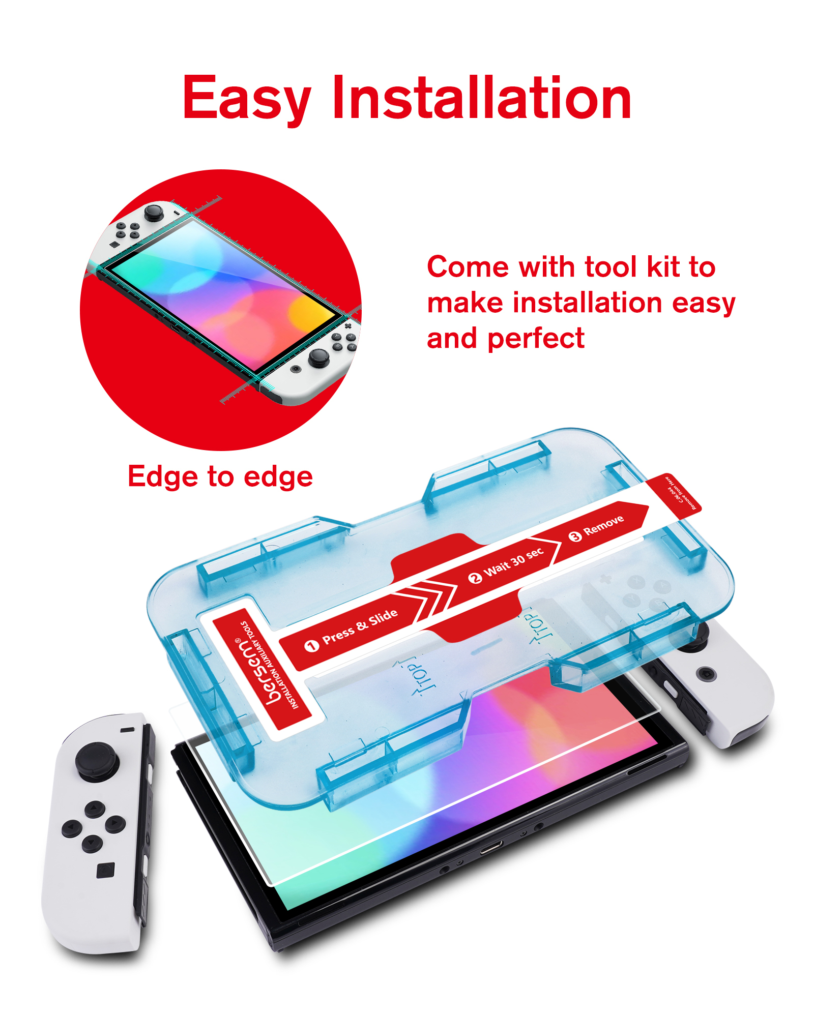 [2 Pack] Tempered Glass Screen Protector Compatible with Switch OLED 7 inch 2021, Auto Alignment Kit/9H Hardness/Transparent HD Clear/Anti-Scratch/Bub
