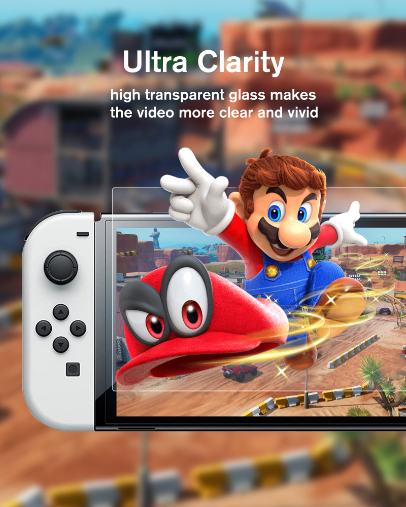 [2 Pack] Tempered Glass Screen Protector Compatible with Switch OLED 7 inch 2021, Auto Alignment Kit/9H Hardness/Transparent HD Clear/Anti-Scratch/Bub