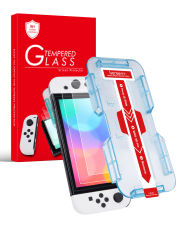 [2 Pack] Tempered Glass Screen Protector Compatible with Switch OLED 7 inch 2021, Auto Alignment Kit/9H Hardness/Transparent HD Clear/Anti-Scratch/Bub