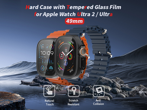[2 Pack] Waterproof PC Case with Tempered Glass Screen Protector Compatible with Apple Watch Series 9 (2023) / 8/7 45mm, Full Protection, Waterproof, High Transparent, Anti-Scratch