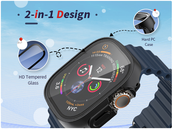 [2 Pack] Waterproof PC Case with Tempered Glass Screen Protector Compatible with Apple Watch Series 9 (2023) / 8/7 45mm, Full Protection, Waterproof, High Transparent, Anti-Scratch