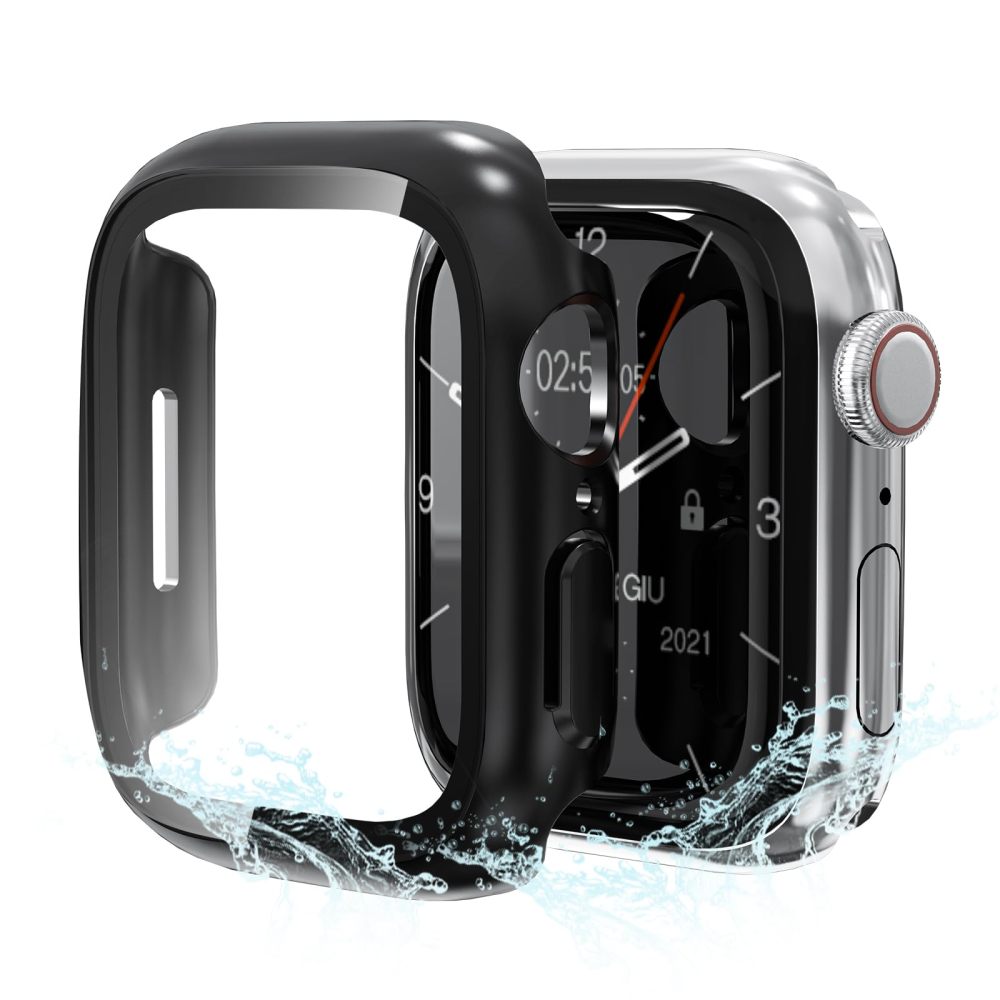 [2 Pack] Waterproof PC Case with Tempered Glass Screen Protector Compatible with Apple Watch Series 9 (2023) / 8/7 45mm, Full Protection, Waterproof, High Transparent, Anti-Scratch