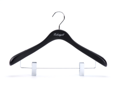 Deluxe Black Color Wooden Suit Hanger With Clips