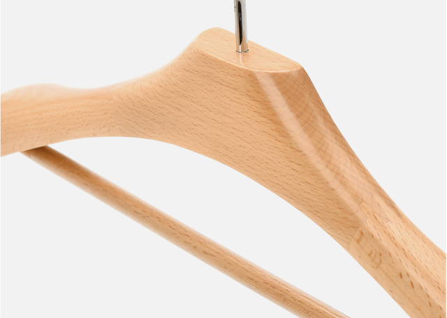 Deluxe Natural Color Wooden Coat Hanger with Bar