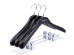 Deluxe Black Color Wooden Suit Hanger With Clips