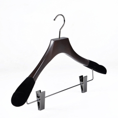 Deluxe Walnut Color Wooden Suit Hanger With Clips