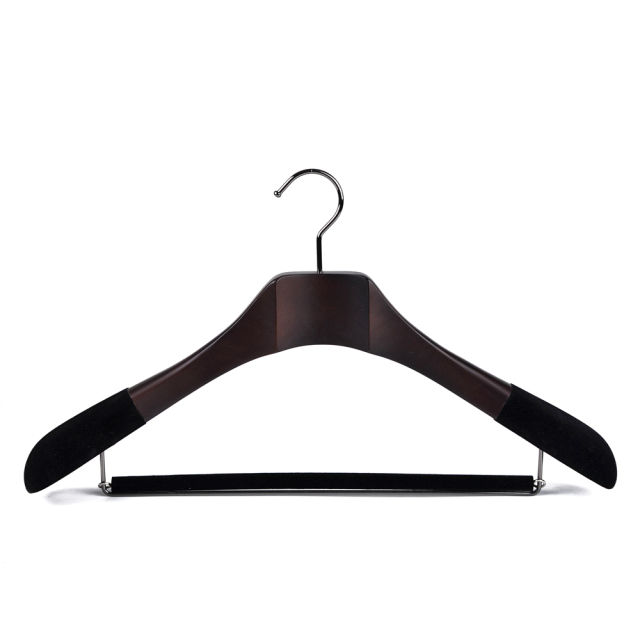 Deluxe Walnut Color Wooden Suit Hanger With Sliding Bar