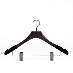 Deluxe Walnut Color Wooden Suit Hanger With Clips