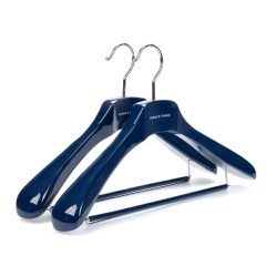 Deluxe Navy Blue Wooden Suit Hanger With Locking Bar