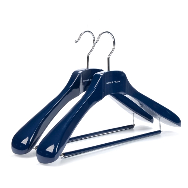 Deluxe Navy Blue Wooden Suit Hanger With Locking Bar
