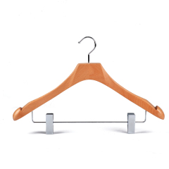 Deluxe Natural Color Wooden Suit Hanger With Clips