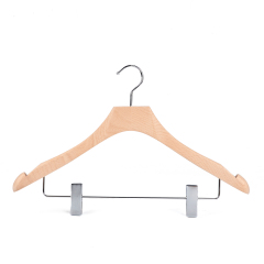Deluxe Unpainted Natural Color Wooden Suit Hanger with Clips