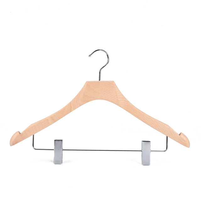Deluxe Unpainted Natural Color Wooden Suit Hanger with Clips