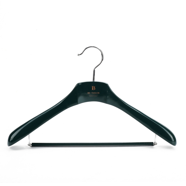 Deluxe Green Wooden Suit Hanger With Locking Bar