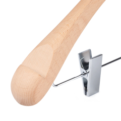 Deluxe Unpainted Natural Color Wooden Suit Hanger with Clips