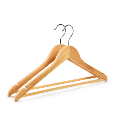 Natural Wooden Clothes Hangers With Pants Bar