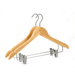 Durable and Slim Skirt Hangers Natural Wood with Metal Clip